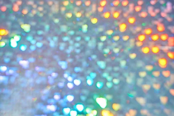 Espaço multicolorido borrado bokeh tridimensional em forma de coração, cores brilhantes suculentas de néon, dia dos namorados, cartão de férias, fundo abstrato — Fotografia de Stock