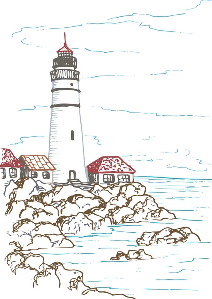 Paysage vectoriel avec un phare sur un rivage rocheux — Image vectorielle
