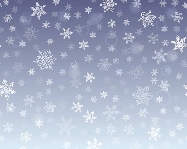 Fundo de Natal com flocos de neve. Flocos de neve e cristais sobre um fundo azul . — Vetor de Stock