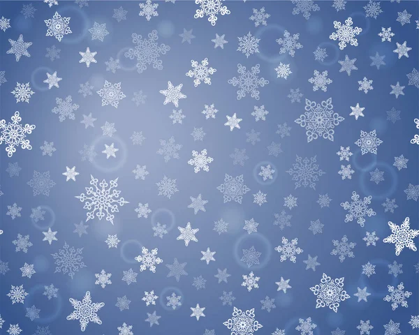 Sfondo natalizio con fiocchi di neve. Fiocchi di neve e cristalli su sfondo blu . — Vettoriale Stock