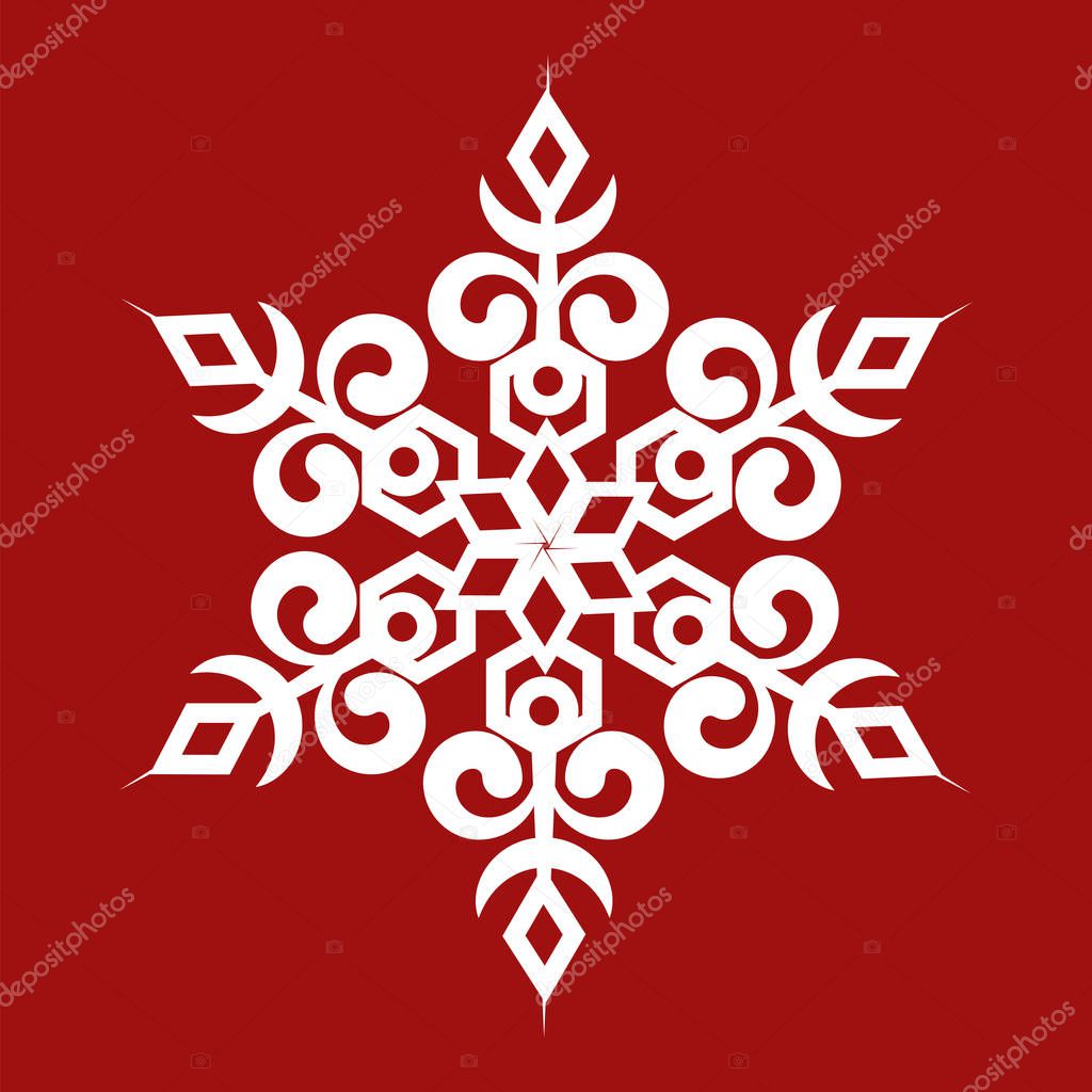 Snowflake vector icon. Isolated object on a red background.