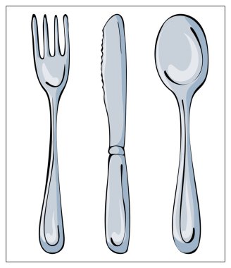 Vektör mutfak çatal bıçak takımı. Çatal, bıçak ve kaşık..