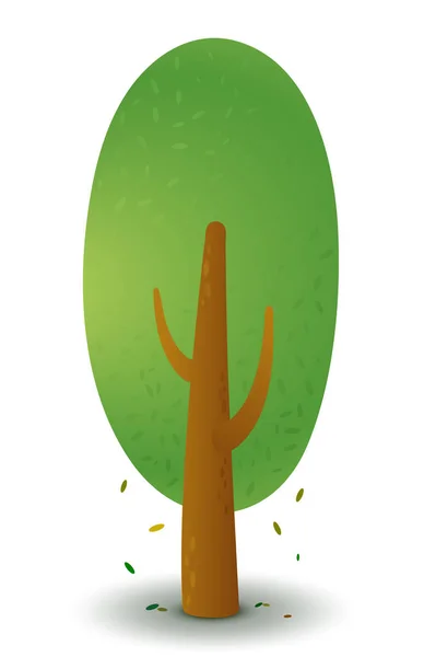 Vector groene boom in het voorjaar en de zomer. Gestileerde tekening voor logo ontwerp, bouw 2d spellen of ansichtkaarten. — Stockvector