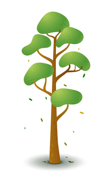 Vektorgrüner Baum im Frühling und Sommer. Stilisierte Zeichnung für Logo-Design, 2D-Spiele oder Postkarten. — Stockvektor