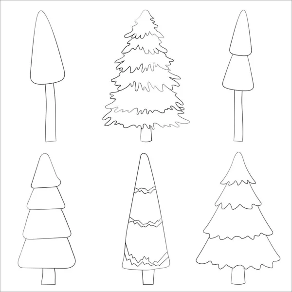 Serie di sagoma di vettore di albero di conifere. Isolato stock illustrazione su sfondo bianco . — Vettoriale Stock
