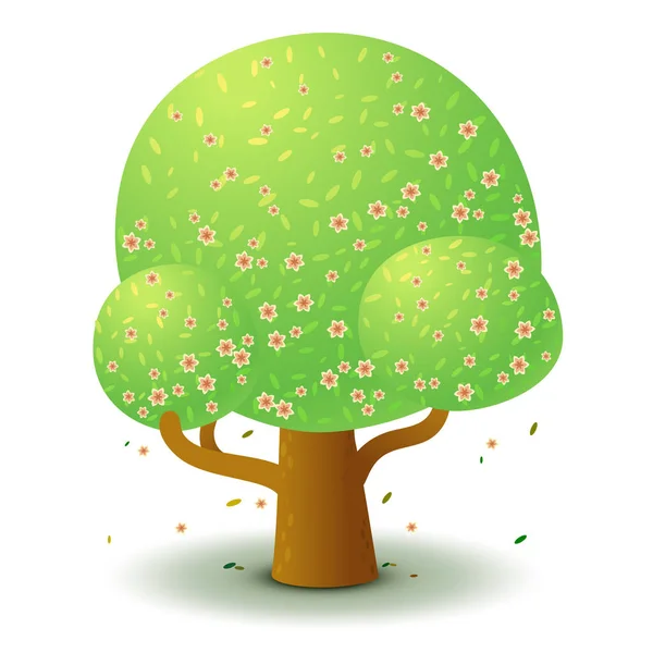 Árbol Verde Vectorial Con Flores Rosadas Primavera Verano Juego Interfaz — Archivo Imágenes Vectoriales