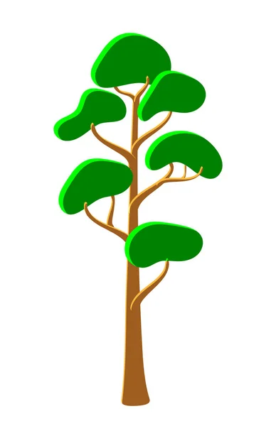 Vector Árbol Verde Primavera Verano Juego Interfaz Plana Dibujo Estilizado — Vector de stock