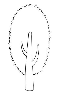 Yaprak döken ağacın vektör silueti. Logo tasarımı, kıyafet dekorasyonu, dövme ya da tebrik kartı için stilize hatlar. Beyaz arka planda izole hisse senedi çizimi.