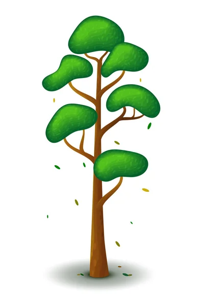 Lkbahar Yaz Mevsiminde Vektör Yeşil Ağaç Oyunu Düz Logo Tasarımı — Stok Vektör