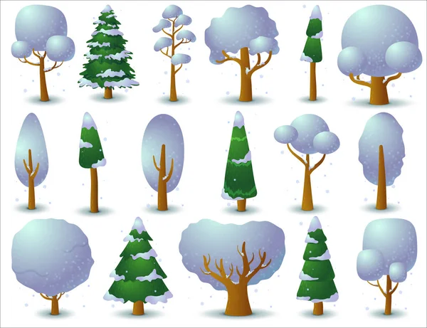 Grote Verzameling Vector Loofbomen Naaldbomen Winter Game Plat Gestileerde Boom — Stockvector