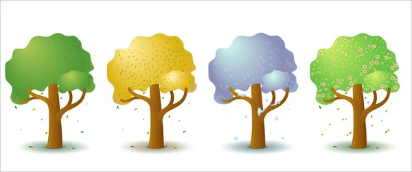 Set Four Stylized Trees Different Seasons Year Game Flat Template — Stock Vector