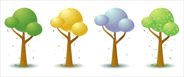 Set Von Vier Stilisierten Bäumen Verschiedenen Jahreszeiten Game Flach Vorlage — Stockvektor