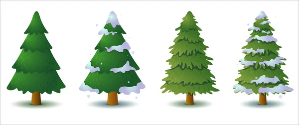 Zestaw Wektorowych Zielonych Drzew Iglastych Zimą Latem Interfejs Gry Płaski — Wektor stockowy