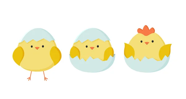 Chicken Icon Set Vorhanden Ein Süßes Gelbes Osterhuhn Sitzt Und — Stockvektor