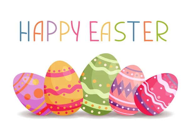 Happy Easter Greeting Card Easter Colorful Eggs Vector Illustration Simple — Stock Vector