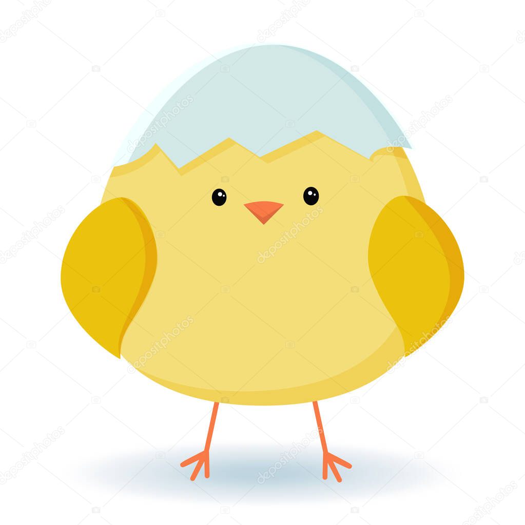 Chicken icon. A sweet yellow Easter chick is sitting waiting for Easter. Vector illustration in simple flat style. Colorful isolated logo, badge, illustration. Ideal for decoration and design.