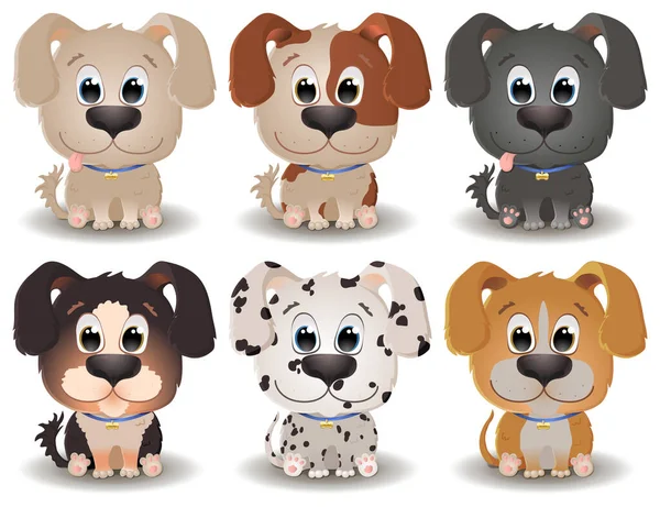 Vector Set Met Schattige Honden Rassen Cartoon Stijl Game Flat — Stockvector