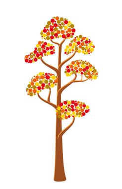 Farklı kabarcıklardan vektör soyut renkli ağaç. Oyun UI düzlüğü. Logo tasarımı, poster, 2D oyun ya da kartpostallar için güzel stilize çizimler. Beyaz arkaplanda izole hisse senedi çizimi