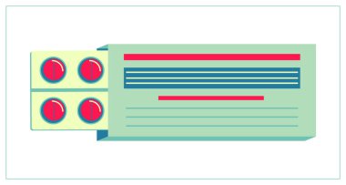Kutusunda haplar olan düz bir illüstrasyon. Web sitenizin tasarımı, logosu, uygulaması ve UI için stilize edilmiş çizim. Beyaz arkaplanda izole hisse senedi çizimi.