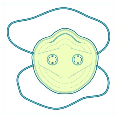 Tıbbi maske ya da solunum cihazıyla düz bir tasvir. Logo tasarımı, dekorasyon kıyafetleri, 2D oyunlar ya da kartpostallar için stilize edilmiş çizim. Beyaz arkaplanda izole hisse senedi çizimi.