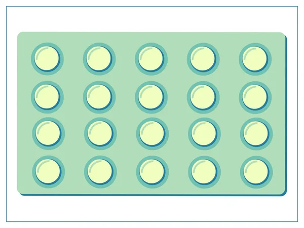 Kapsül Tabletlerle Dolu Bir Paket Kabarcığı Olan Düz Vektör Çizimi — Stok Vektör