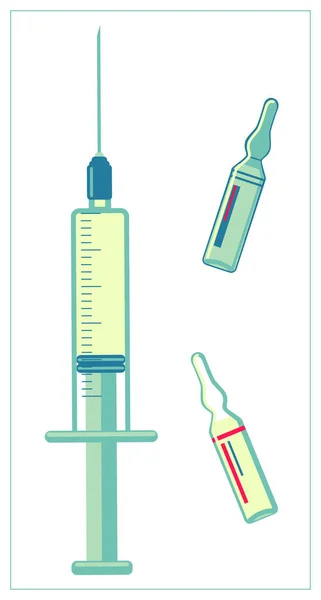 Vector Flat Illustration Medical Syringe Injectings Vials Medicine Stylized Drawing — Stock Vector