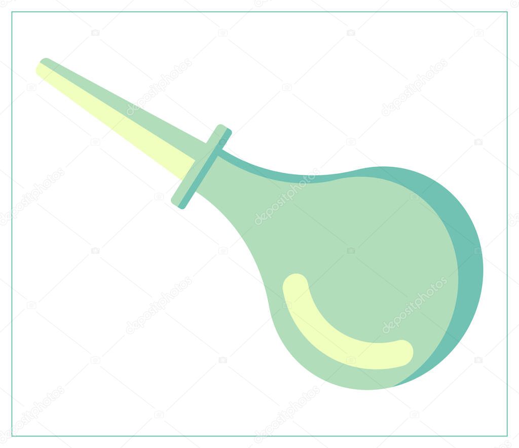 Vector flat illustration with a syringe ball, medicine silicone dropper. Stylized drawing for your web site design, logo, app, UI. Isolated stock illustration on white background.