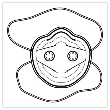 Tıbbi maske ya da solunum cihazının ana hatlarıyla vektör illüstrasyonu. Web sitenizin tasarımı, logosu, uygulaması ve UI için stilize edilmiş çizim. Beyaz arkaplanda izole hisse senedi çizimi.