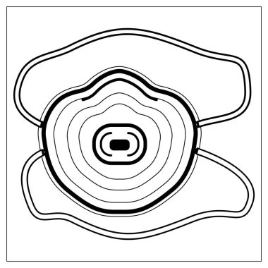 Tıbbi maske ya da solunum cihazının ana hatlarıyla vektör illüstrasyonu. Web sitenizin tasarımı, logosu, uygulaması ve UI için stilize edilmiş çizim. Beyaz arkaplanda izole hisse senedi çizimi.