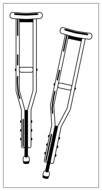 Metal teleskopik koltuk değneklerinin ana hatlarıyla vektör illüstrasyonu. Web sitenizin tasarımı, logosu, uygulaması ve UI için stilize edilmiş çizim. Beyaz arkaplanda izole hisse senedi çizimi.