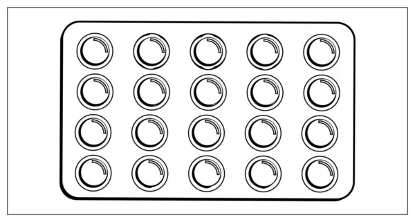 Vektoros Illusztráció Kapszulákkal Tablettákkal Ellátott Buborékcsomagolás Körvonalaival Stilizált Rajz Weboldal — Stock Vector