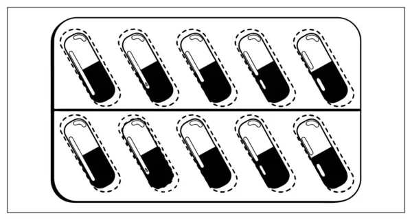 Vektor Illustration Med Konturer Förpackning Blister Med Kapslar Och Tabletter — Stock vektor