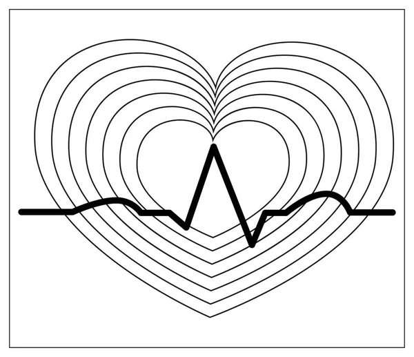 Vector Illustration Outlines Blood Pressure Icon Heart Cheering Cardiogram Good — Stock Vector