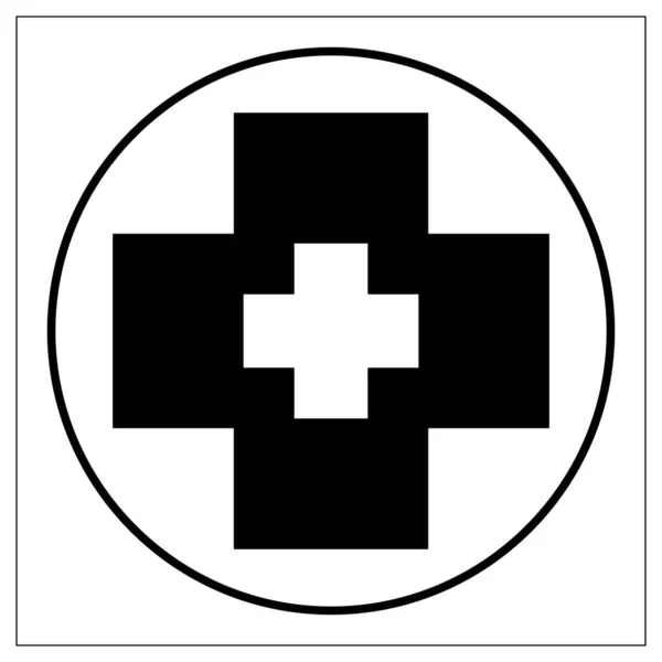 中央に十字のついた医療シンボルサークルの輪郭を持つベクトルイラスト ウェブサイトのデザイン アプリ Uiのためのスタイル化された図面 白を基調とした切り離されたストックイラスト — ストックベクタ
