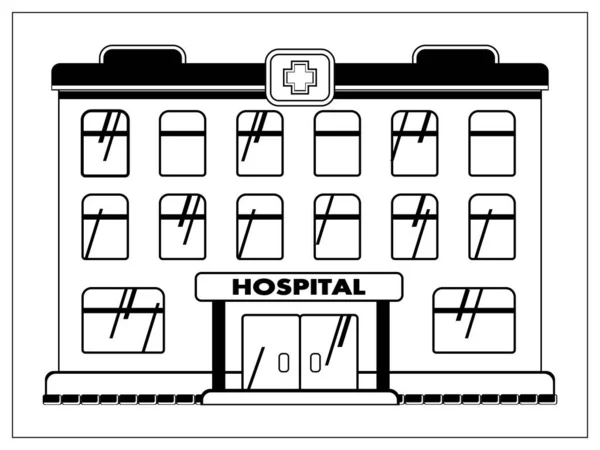 Ilustração Vetorial Com Contornos Instalações Médicas Hospital Ambulância Desenho Estilizado —  Vetores de Stock