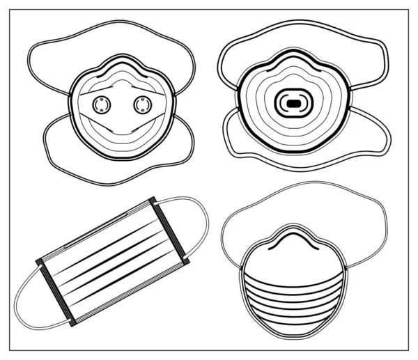 Vektor Illustration Mit Umrissen Medizinischer Schutzmaske Oder Atemschutzmaske Stilisierte Zeichnung — Stockvektor