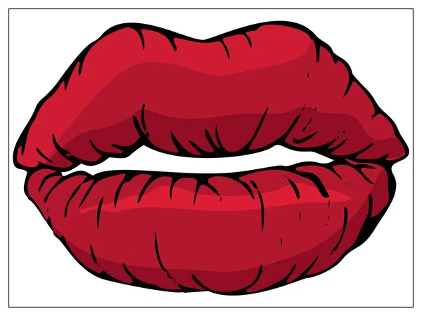 Vektorillustration Mit Umrissen Des Lippenkusses Cool Sexy Rot Geküsst Für — Stockvektor