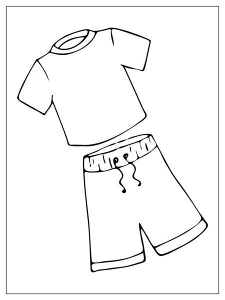Wektor Sest Zarysami Białych Podstawowych Prostych Shirt Bermudy Shorts Projektowania — Wektor stockowy