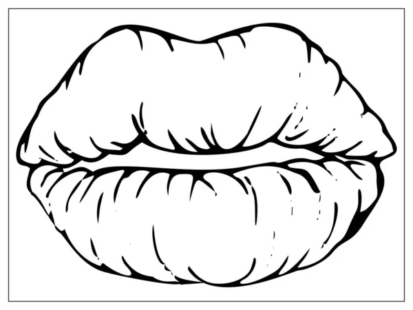 Illustration Vectorielle Avec Contours Lips Kiss Cool Sexy Embrassé Pour — Image vectorielle