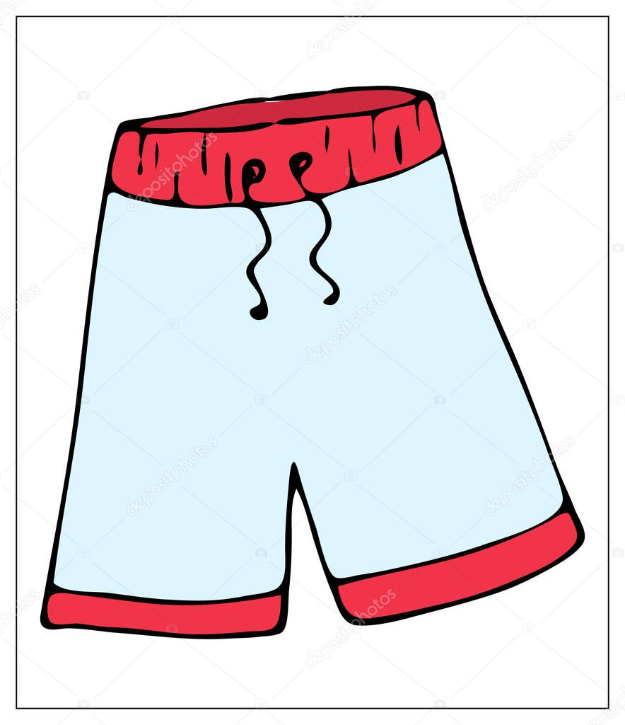 Vector illustration with a basic simple Bermuda Shorts. Stylized drawing for your web site design, logo, icon, app, UI. Isolated stock illustration on white background. Cartoon style