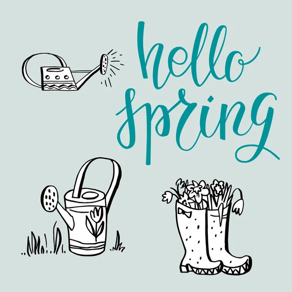 Hello spring lettering card — Stock Vector