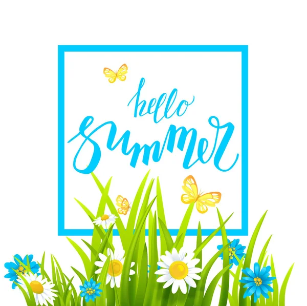 Blue hello summer frame — Stock Vector