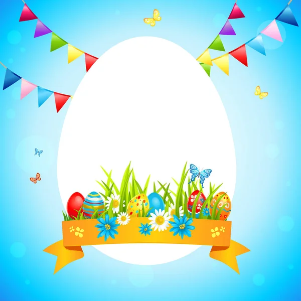 Vector Illustration Design Bright Easter Egg Green Grass Easter Holiday — Stock Vector
