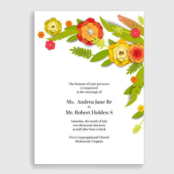 Запрошення Весілля Яскравою Квітковою Прикрасою — стоковий вектор