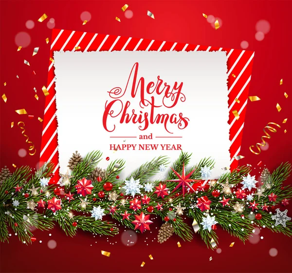 Ευχετήρια χριστουγεννιάτικη κάρτα στο κόκκινο — Διανυσματικό Αρχείο
