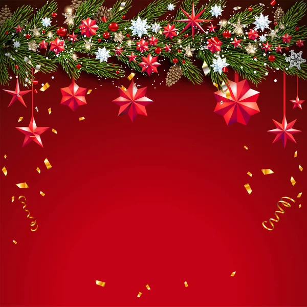 Décor de Noël sur fond rouge — Image vectorielle