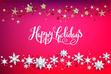 Kırmızı üzerine kar Noel süslemesi