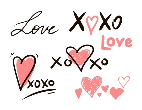 Hugs and kisses and love signs — Stock Vector