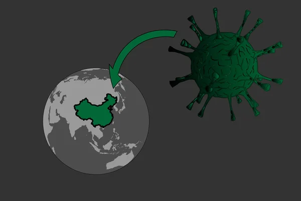 Ilustración Vectorial Del Planeta Tierra Con Ilustración Del Virus Verde — Archivo Imágenes Vectoriales