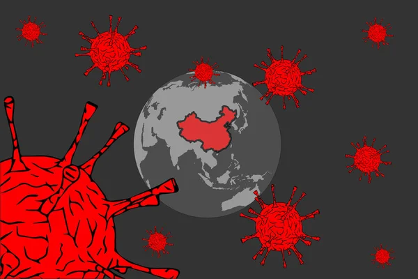 Ilustración Vectorial Virus Rojos Que Atacan Planeta Tierra Sobre Fondo — Archivo Imágenes Vectoriales